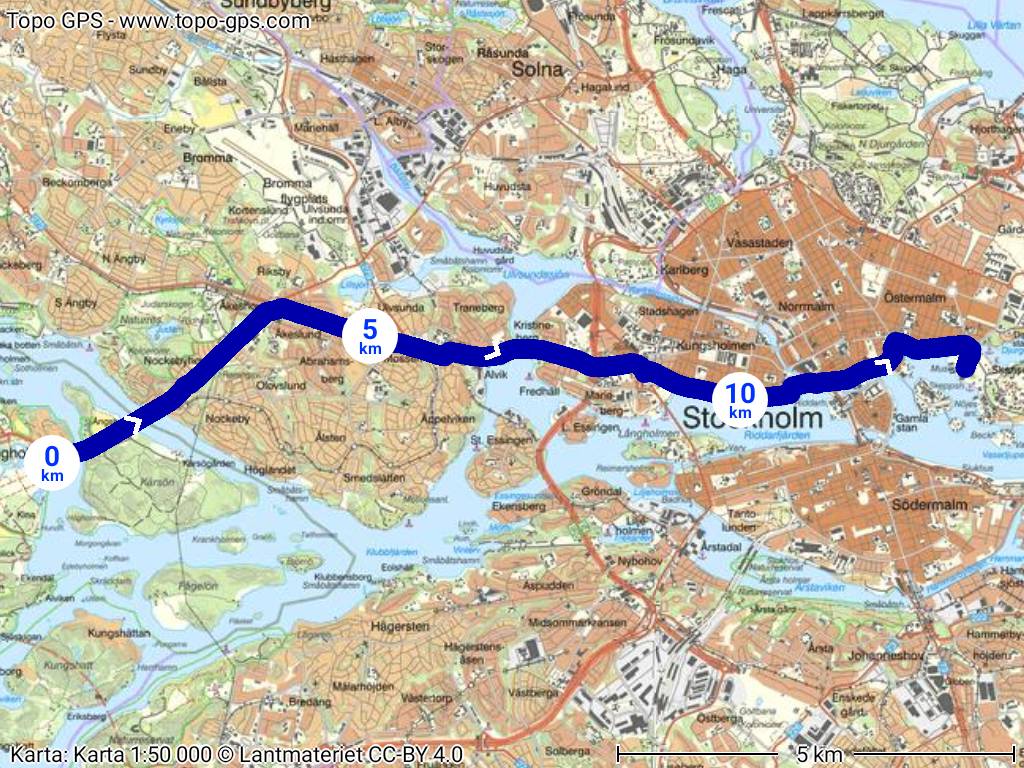 Drottningholm to Vasamuseet Bike Route Map overview