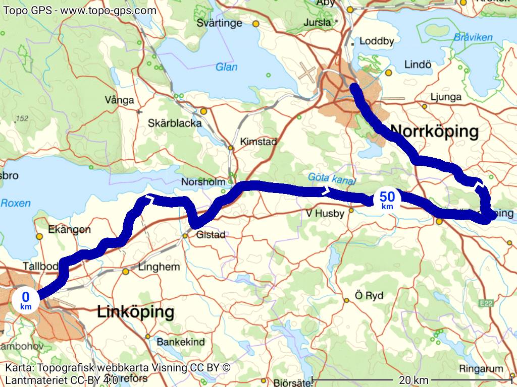 Linkoping to norrkoping via Mem Bike Route Map overview